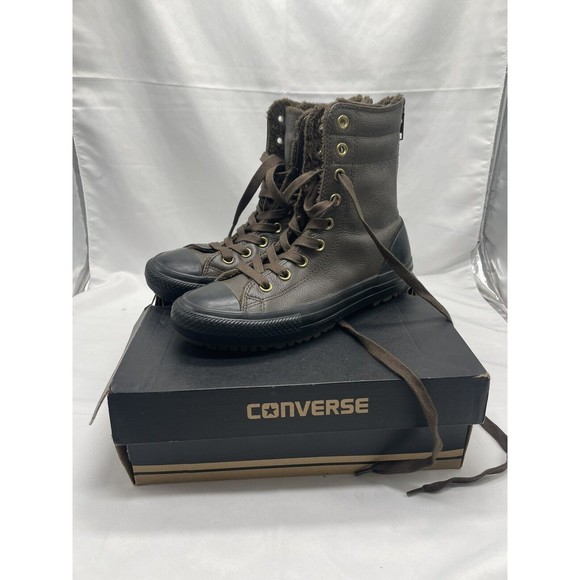 Converse Chuck Taylor All Star Boot Leather Fur Hot Cocoa/Black Women’s 6.5 - Picture 1 of 11
